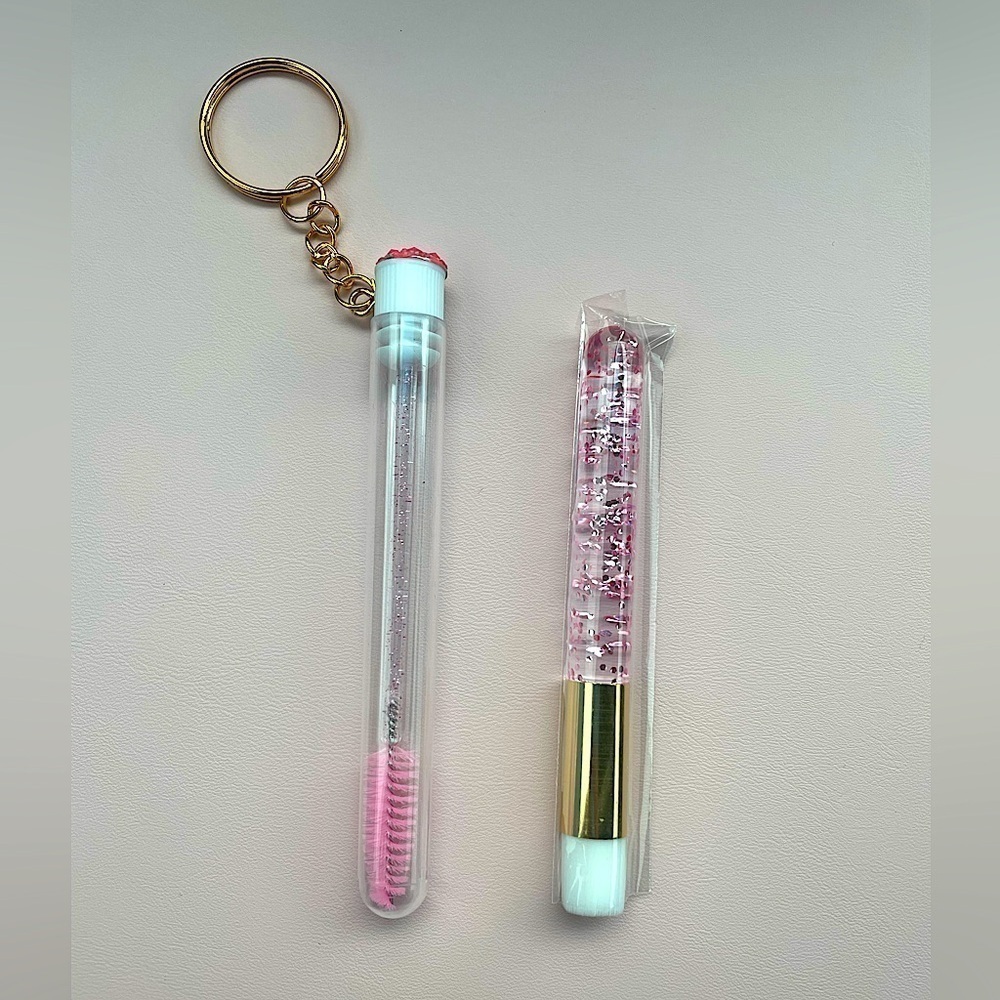 Eyelash Extension Aftercare Kit pink glitter gold keychain Lash Shampoo Brush